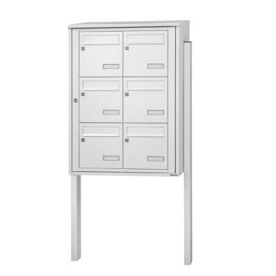 Bloc collectif leabox.com, 2x3, grade 3, simple face, Extérieur, fixation sur pieds à sceller, Blanc neige  RAL 9016  brillant