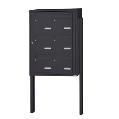 Bloc collectif leabox.com, 2x3, grade 3, simple face, Extérieur, fixation sur pieds à sceller,  gris anthracite RAL 7016  brillant