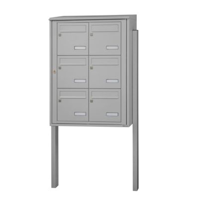 Bloc collectif leabox.com, 2x3, grade 3, simple face, Extérieur, fixation sur pieds à sceller, Gris clair RAL 7035 brillant