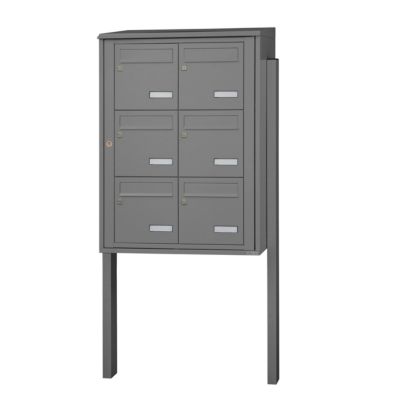Bloc collectif leabox.com, 2x3, grade 3, simple face, Extérieur, fixation sur pieds à sceller, Gris poussière RAL 7037  brillant