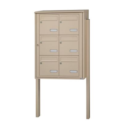 Bloc collectif leabox.com, 2x3, grade 3, simple face, Extérieur, fixation sur pieds à sceller,  Ivoire RAL 1015  brillant