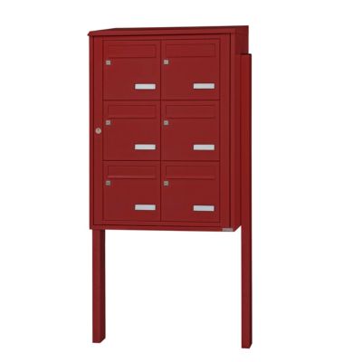 Bloc collectif leabox.com, 2x3, grade 3, simple face, Extérieur, fixation sur pieds à sceller, Rouge brun RAL 3011 brillant