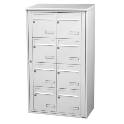 Bloc collectif leabox.com, 2x4, grade 3, simple face, Extérieur, fixation murale, Blanc neige RAL 9016 finition brillante