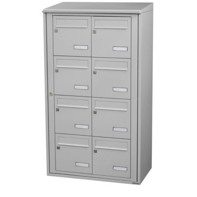 Bloc collectif leabox.com, 2x4, grade 3, simple face, Extérieur, fixation murale, Gris clair RAL 7035 finition brillante