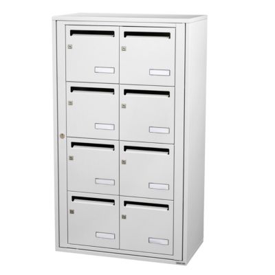 Bloc collectif leabox.com, 2x4, grade 3, simple face, Intérieur, fixation murale, Blanc neige RAL 9016 finition brillante