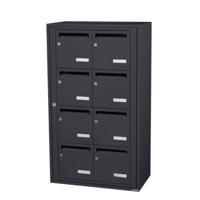 Bloc collectif leabox.com, 2x4, grade 3, simple face, Intérieur, fixation murale, Gris anthracite RAL 7016 finition brillante