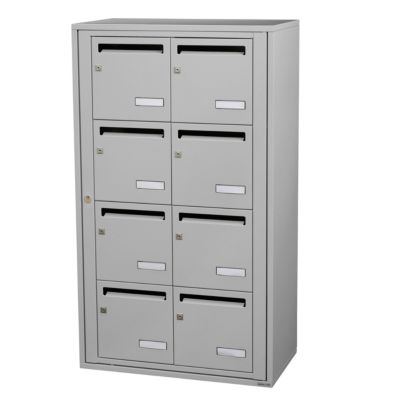 Bloc collectif leabox.com, 2x4, grade 3, simple face, Intérieur, fixation murale, Gris clair RAL 7035 finition brillante