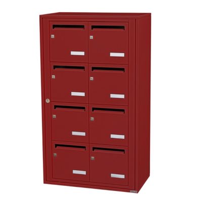 Bloc collectif leabox.com, 2x4, grade 3, simple face, Intérieur, fixation murale, Rouge brun RAL 3011 finition brillante