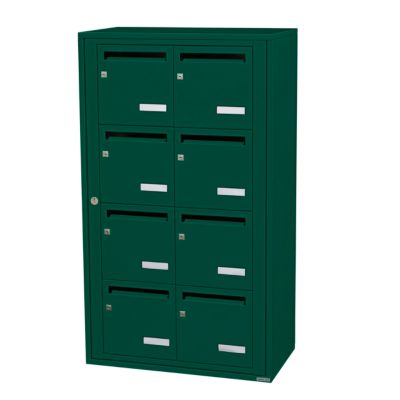 Bloc collectif leabox.com, 2x4, grade 3, simple face, Intérieur, fixation murale, Vert mousse RAL 6005 finition brillante