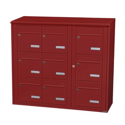 Bloc collectif leabox.com, 3x3, grade 3, simple face, Extérieur, fixation murale, Rouge brun RAL 3011 finition brillante