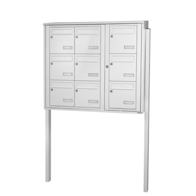 Bloc collectif leabox.com, 3x3, grade 3, simple face, Extérieur, fixation sur pieds à sceller, Blanc neige  RAL 9016 brillant