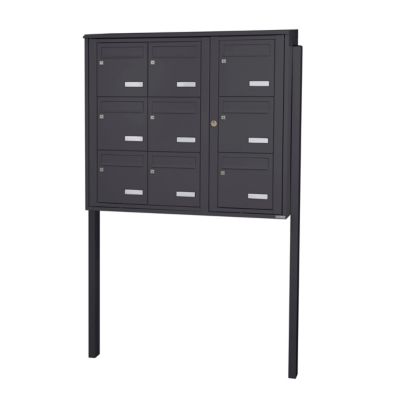 Bloc collectif leabox.com, 3x3, grade 3, simple face, Extérieur, fixation sur pieds à sceller,  gris anthracite RAL 7016  brillant