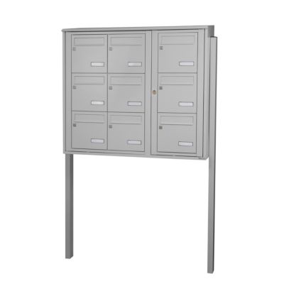 Bloc collectif leabox.com, 3x3, grade 3, simple face, Extérieur, fixation sur pieds à sceller, Gris clair RAL 7035 brillant