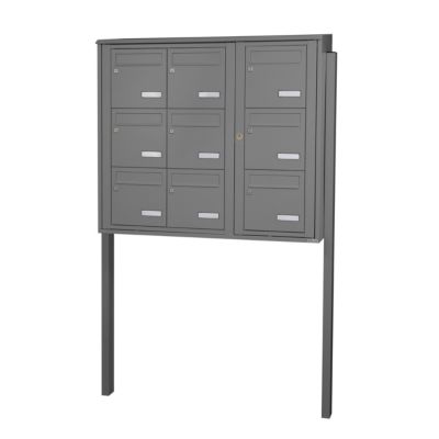 Bloc collectif leabox.com, 3x3, grade 3, simple face, Extérieur, fixation sur pieds à sceller, Gris poussière RAL 7037  brillant