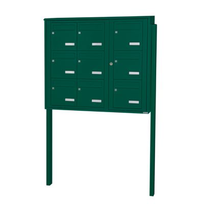 Bloc collectif leabox.com, 3x3, grade 3, simple face, Extérieur, fixation sur pieds à sceller, Vert mousse RAL 6005 brillant