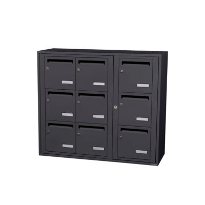 Bloc collectif leabox.com, 3x3, grade 3, simple face, Intérieur, fixation murale, Gris anthracite RAL 7016 finition brillante