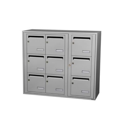 Bloc collectif leabox.com, 3x3, grade 3, simple face, Intérieur, fixation murale, Gris clair RAL 7035 finition brillante