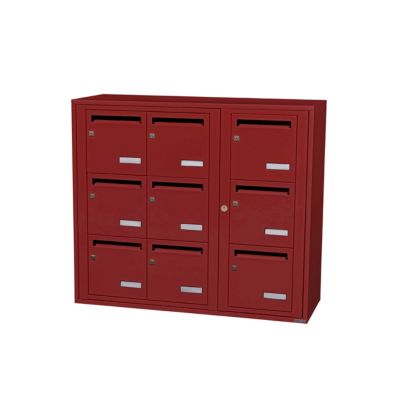 Bloc collectif leabox.com, 3x3, grade 3, simple face, Intérieur, fixation murale, Rouge brun RAL 3011 finition brillante