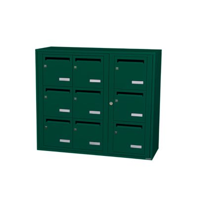 Bloc collectif leabox.com, 3x3, grade 3, simple face, Intérieur, fixation murale, Vert mousse RAL 6005 finition brillante