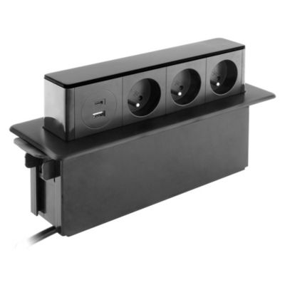 Bloc encastrable 3 prises + 2 ports USB câble 1,5 m Otio