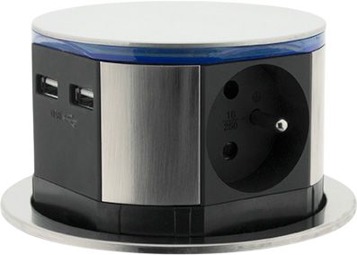 Bloc encastrable compact 3 prises + 2 ports USB Otio