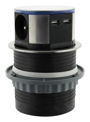 Bloc encastrable compact 3 prises + 2 ports USB Otio
