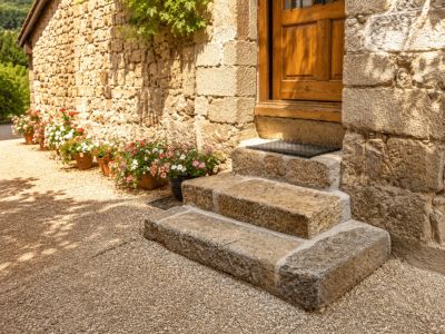 Bloc marche anciennes de récupération en grès 15 x 35/45 x 35 à 45 cm