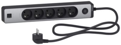 Bloc multiprise 5x2P+T + USB noir/alu Schneider