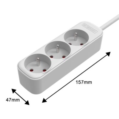 Bloc multiprise blanc 3 prises 2P+T 1 m