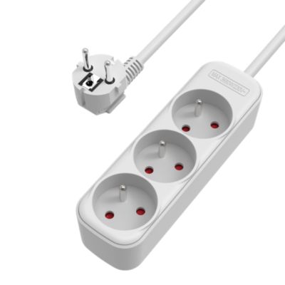 Bloc multiprise blanc 3 prises 2P+T 1 m