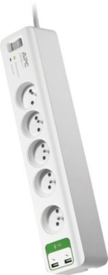 Bloc parafoudre 5 prises 2P+T + 2 USB - Blanc - Schneider