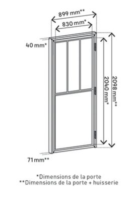 Bloc porte 3 vitrages poussant droit H 204 X L 83 cm