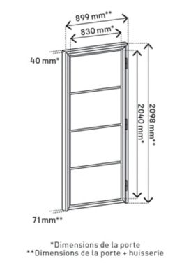 Bloc porte 4 vitrages poussant droit H 204 X L 83 cm