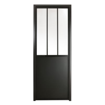 Bloc-porte atelier 3 carreaux vitrés transparent, poussant gauche, coloris noir mat H.213 x l.83cm