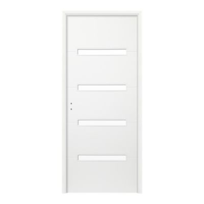 Bloc-porte blanc laqué brillant et inserts verre dépoli 63 x 204 cm poussant droit, ajustable, âme tubulaire, Fortia Lauria