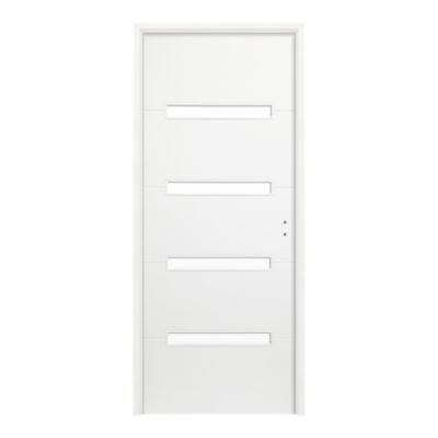 Bloc-porte blanc laqué brillant et inserts verre dépoli 73 x 204 cm poussant gauche, ajustable, âme tubulaire, Fortia Lauria