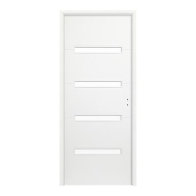 Bloc-porte blanc laqué brillant et inserts verre dépoli 73 x 204 cm poussant gauche, âme tubulaire, Fortia Lauria