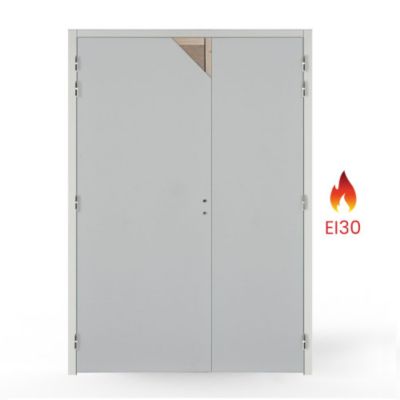 Bloc porte bois coupe-feu EI30 2 vantaux PREM - 204x146 cm - huisserie 88x54 - poussant droit