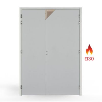 Bloc porte bois coupe-feu EI30 2 vantaux PREM - 204x146 cm - huisserie 88x54 - poussant gauche