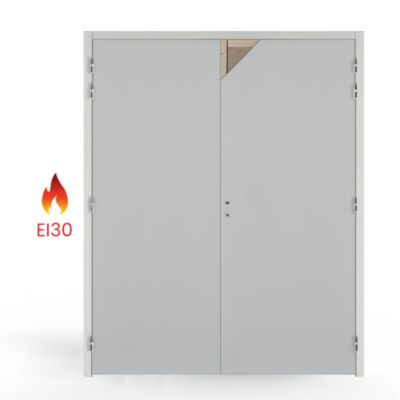 Bloc porte bois coupe-feu EI30 2 vantaux PREM - 204x186 cm - huisserie 118x54 - poussant gauche