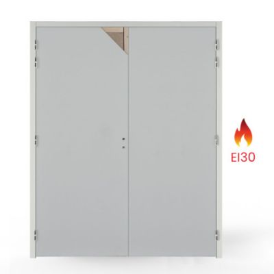 Bloc porte bois coupe-feu EI30 2 vantaux PREM - 204x186 cm - huisserie 88x54 - poussant droit