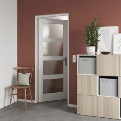 Bloc-porte Connemara 4 carreaux blanc H.204 x l.73 cm, poussant droit