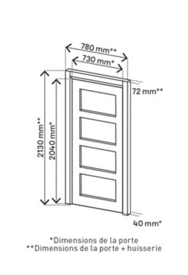 Bloc-porte Connemara 4 carreaux blanc H.204 x l.73 cm, poussant gauche