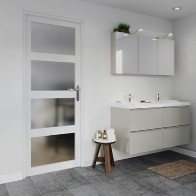 Bloc-porte Connemara 4 carreaux blanc H.204 x l.73 cm, poussant gauche