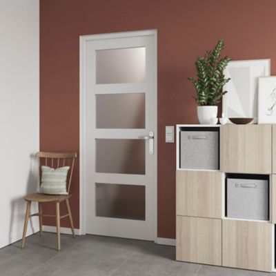 Bloc-porte Connemara 4 carreaux blanc H.204 x l.83 cm, poussant gauche