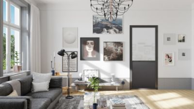 Bloc Porte Contemporain H. 204 X 73 X 3 cm cadre en aluminium blanc et ...