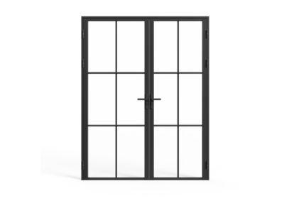Bloc porte à deux battants en aluminium et verre trempé - 2 x H204 x L73 cm - Noir - SEROTO