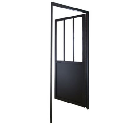 Bloc-porte esprit atelier noir H.204 x l.83 cm, poussant droit