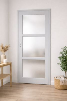 Bloc Porte Greyria Gris Clair Vitrée H204 X L73 Cm Côte Tableau P.droit Gd Menuiseries