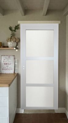 Bloc Porte Greyria Gris Clair Vitrée H204 X L73 Cm Côte Tableau P.droit Gd Menuiseries